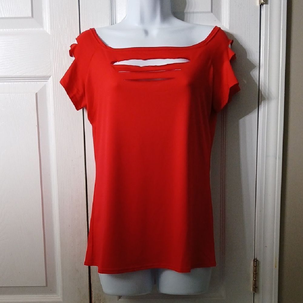 Sexy red bodycon cut out slashed top Sz XL NWT